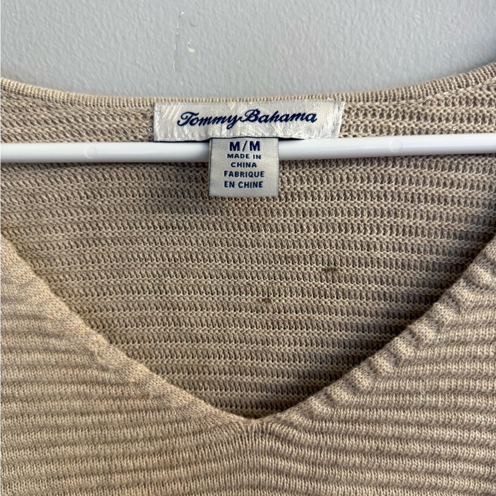 Tommy Bahama Bonita Sequined V Neck Sweater Women's Medium Beige Ribbed - Picture 5 of 13
